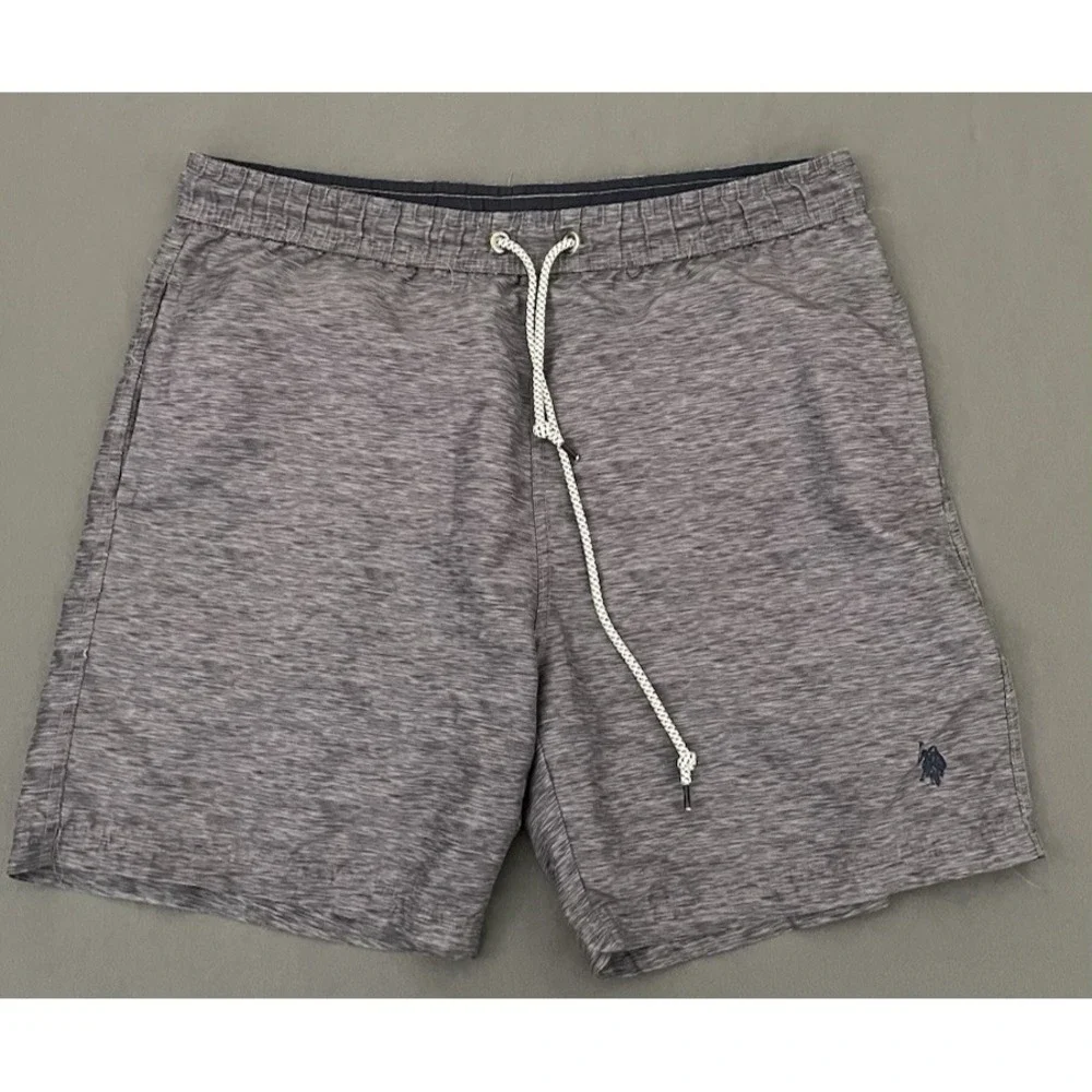 US Polo Assn Mens Swim Trunk Size Medium Gray Drawstring Waist Lined W/ Pockets